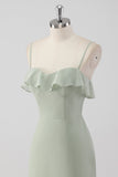 Dusty Sage guaina arruffato Spaghetti Straps abito da damigella d'onore