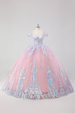 Principessa Blush Pink Off the Spalla paillettes Tulle Quinceanera Dress con fiocco