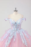 Principessa Blush Pink Off the Spalla paillettes Tulle Quinceanera Dress con fiocco