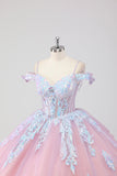 Principessa Blush Pink Off the Spalla paillettes Tulle Quinceanera Dress con fiocco