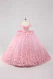 Principessa Blush Pink Ball Gown Off the Spalla Beaded Butterfly Tulle Quinceanera Dress con Fiocco