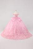 Principessa Blush Pink Ball Gown Off the Spalla Beaded Butterfly Tulle Quinceanera Dress con Fiocco