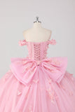 Principessa Blush Pink Ball Gown Off the Spalla Beaded Butterfly Tulle Quinceanera Dress con Fiocco