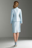 Maniche lunghe con scollo a V in raso blu 2 pezzi Abito da sposa per madre