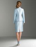 Maniche lunghe con scollo a V in raso blu 2 pezzi Abito da sposa per madre