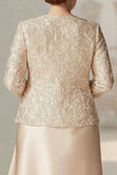 Abito Champagne A Line Due Pezzi Mamma della Sposa taglia grande con maniche lunghe