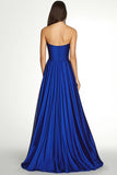 Royal Blue Plissettato Asimmetrico Chiffon senza spalline Maxi A Line Abito formale
