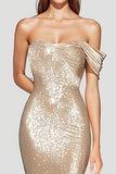 Sparkly Mermaid Champagne Off Shoulder Abito formale plissettato con paillettes