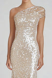 Scintillante Champagne Mermaid One Shoulder Abito Formale con Paillettes