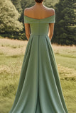 Sage Off The Shoulder Slim Abito formale con orlo largo