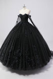 Abito da ballo nero Off the Shoulder Tulle Quinceanera Dress con fiori 3D