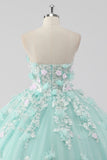 Principessa Mint Ball Gown senza spalline Tulle Quinceanera Dress con fiori 3D