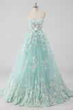 Principessa Mint Ball Gown senza spalline Tulle Quinceanera Dress con fiori 3D