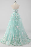 Principessa Mint Ball Gown senza spalline Tulle Quinceanera Dress con fiori 3D