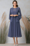 Elegante Grigio Blu A Line Madre Due Pezzi Set Dress