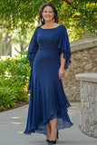 Navy Mermaid Ruffle Flowy 3/4 Maniche Chiffon Lungo Madre Abito Da Sposa