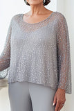 Tuta formale in chiffon con paillettes grigie scintillanti a maniche lunghe