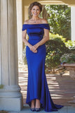 Royal Blue Mermaid Off la spalla increspato lungo madre del vestito da sposa