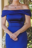 Royal Blue Mermaid Off la spalla increspato lungo madre del vestito da sposa