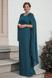 Scintillante pavone sirena strass chiffon lungo madre del vestito da sposa con mantello