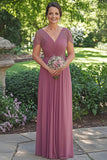 Sparkly Dusty Rose A-Line Wrap paillettes maniche corte chiffon lungo madre del vestito da sposa