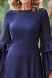 Navy chiffon girocollo lungo madre della sposa pantaloni abiti