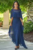 Navy Chiffon guaina lunga madre dell'abito da sposa con mantello