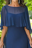 Navy Chiffon guaina lunga madre dell'abito da sposa con mantello