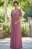 Chiffon Dusty Rose con scollo a V madre dell'abito da sposa con mezze maniche