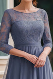 Dusty Blue Lace 3/4 Maniche Madre Dell'abito Da Sposa con Pizzo