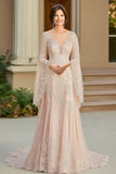 Elegante Beige A Line Flutter Sleeve Madre Del Vestito Da Sposa Con Appliques In Pizzo