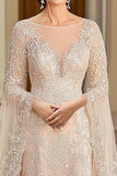 Elegante Beige A Line Flutter Sleeve Madre Del Vestito Da Sposa Con Appliques In Pizzo