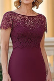 Elegante Borgogna Aderente Pizzo Appliques Madre Del Vestito Da Sposa Con Fessura