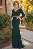 Elegante Verde Scuro Manica Lunga Madre Del Vestito Della Sposa Con Perline