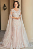Elegante Beige Cap Sleeve Madre Del Vestito Da Sposa Con Appliques In Pizzo