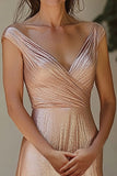 Sparkly Champagne Scollo A V Increspato Madre Del Vestito Da Sposa Con Paillettes
