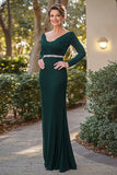 Elegante Verde Scuro Manica Lunga Madre Del Vestito Della Sposa Con Perline