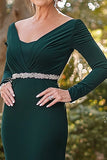 Elegante Verde Scuro Manica Lunga Madre Del Vestito Della Sposa Con Perline