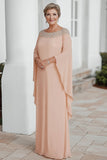 Albicocca Chiffon Colonna Scoop Neck Svolazzanti Maniche Madre del Vestito Da Sposa