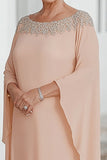 Albicocca Chiffon Colonna Scoop Neck Svolazzanti Maniche Madre del Vestito Da Sposa