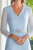 Cielo Pizzo Chiffon A Linea Scollo A V Midi Lunghezza Madre della Sposa Abito con Cintura