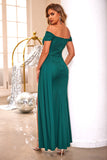 Verde scuro Off The Shoulder Side Streamer Abito da cerimonia lungo con fessura