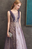 Viola A Line Round Neck Tulle Abito da cerimonia lungo