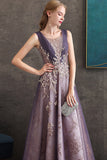 Viola A Line Round Neck Tulle Abito da cerimonia lungo