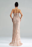 Albicocca sirena senza spalline paillettes Split Prom Dress