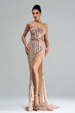 Albicocca sirena senza spalline paillettes Split Prom Dress