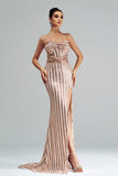 Albicocca sirena senza spalline paillettes Split Prom Dress