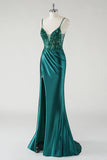 Scintillante verde scuro Spaghetti Straps Mermaid Prom Dress con fessura