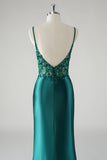 Scintillante verde scuro Spaghetti Straps Mermaid Prom Dress con fessura