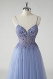 Sparkly grigio blu una linea tulle Abito da cerimonia con fessura